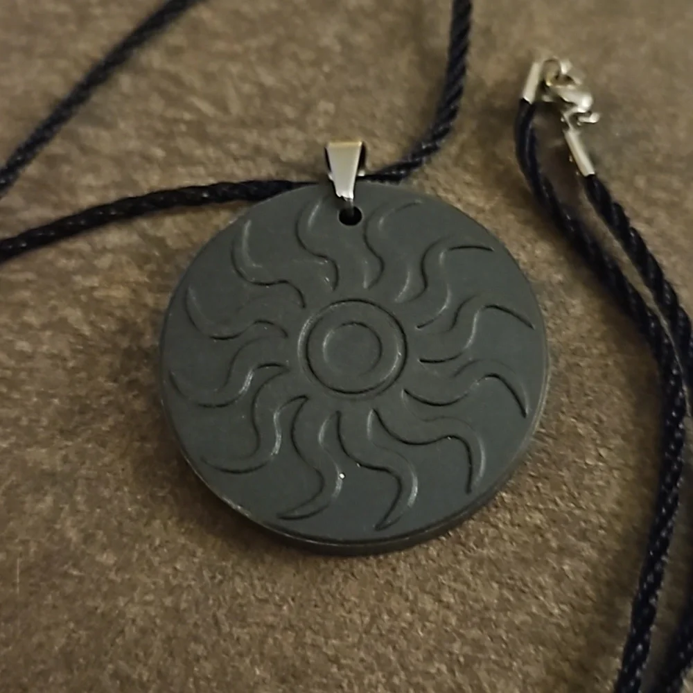 QUANTHOR Black Sun Round Energy Pendant Twisted Rope Necklace